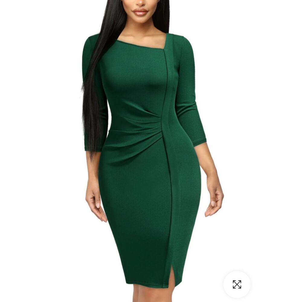 #190 MSRP $42 NWT AISIZE ASYMMETRICAL V-NECK DRAPED PENCIL DRESS ♡SIZE XL♡